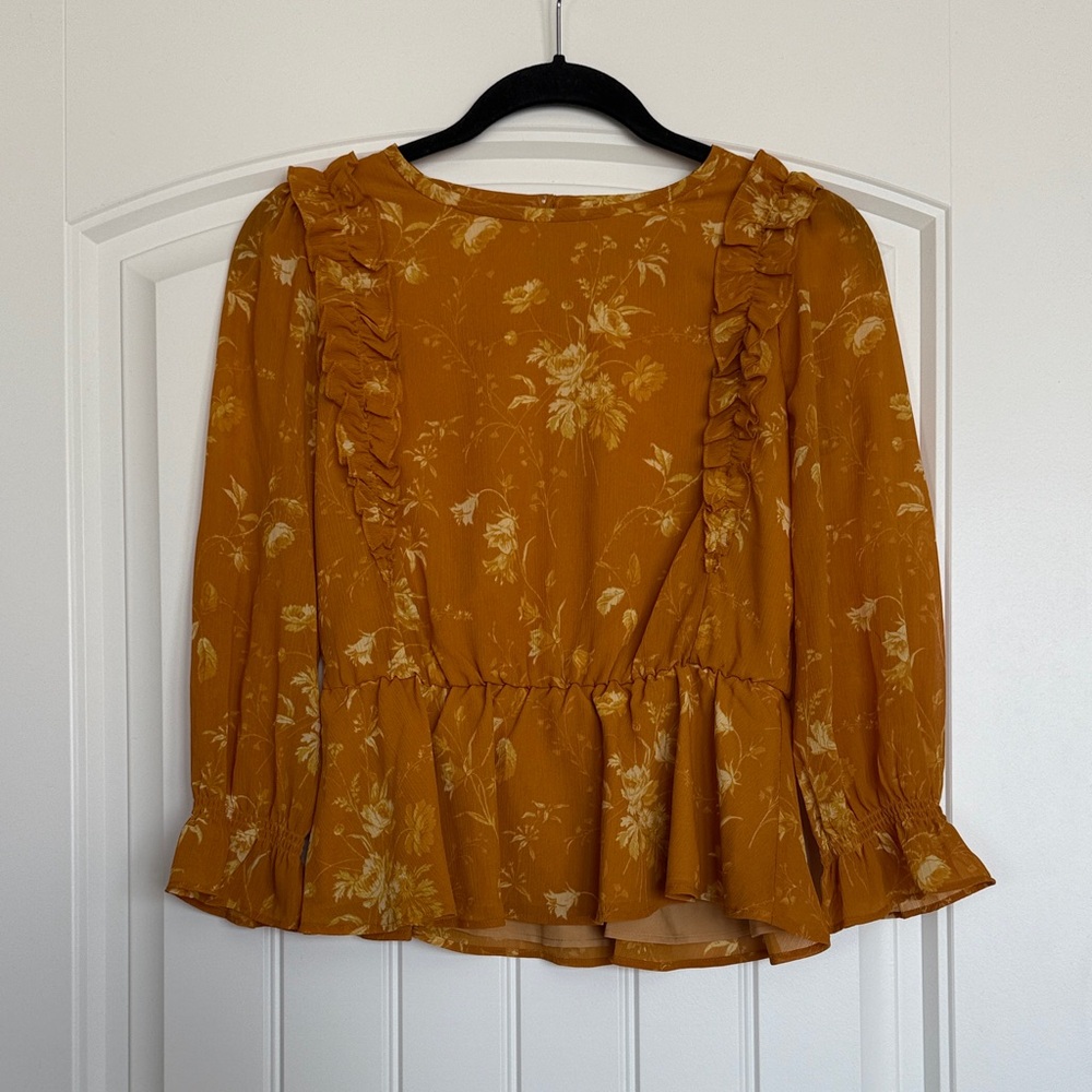 Madewell Floral Ruffle Peplum Blouse XXS NWT - Picture 4 of 15